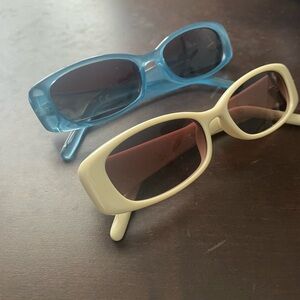 Retro Rectangular Sunglasses - Cream and Transparent Blue